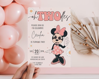 Oh Twodles Birthday invitation, Minnie mouse party, Two Groovy Oh Twoodles Invite, Girl 2nd birthday digital instant download template
