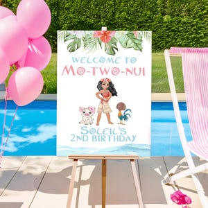 Moana Birthday Welcome Sign, Mo-two-nui Poster, 2nd MoTWONui Birthday, Luau Party Decor, Maui Hei Hei, Birthday Welcome Board Pua