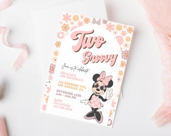 Oh Twodles Birthday invitation, Minnie mouse party, Two Groovy Oh Twoodles Invite, Girl 2nd birthday decor digital instant download pink