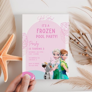 Gefrorene Pool-Party-Einladung, Sommer Frühling Prinzessin Elsa Anna Olaf Invite 2.3.4.5