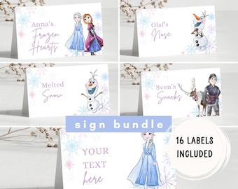 Frozen Birthday decor Signs, Princess Elsa Anna Olaf party, Frozen Decor, castle Snowflakes 2nd 3rd 4th 5th download poster food sign labels