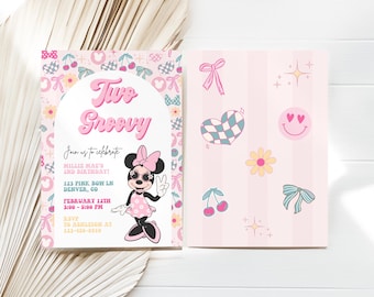 Oh Twodles Birthday invitation, Minnie mouse party, Two Groovy Oh Twoodles Invite, Girl 2nd birthday decor digital instant download pink bow