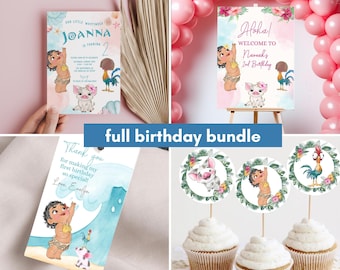 Einladungspaket zum Baby-Moana-Geburtstag, Moana-Party-Set für den ersten Geburtstag, Luau-Moana-Einladung, Deko für den 1. und 2. Geburtstag mit Meeresmotiven und Willkommensgruß