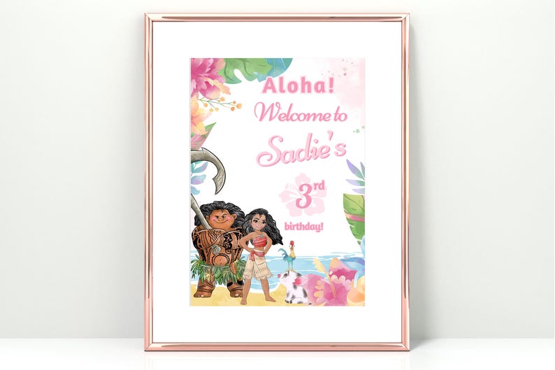 Moana Geburtstags-Willkommensschild, 3er 4er 5er 6er luau moana aloha, 1 Bild 3