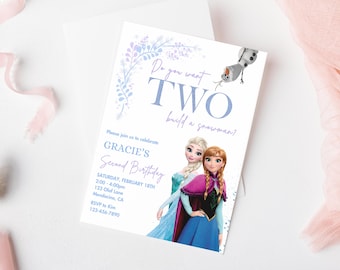 Frozen Birthday invitation, Princess Elsa Anna Olaf party invite, Do you want two build a snowman? 2nd modern digital InTwo the Unknown blue
