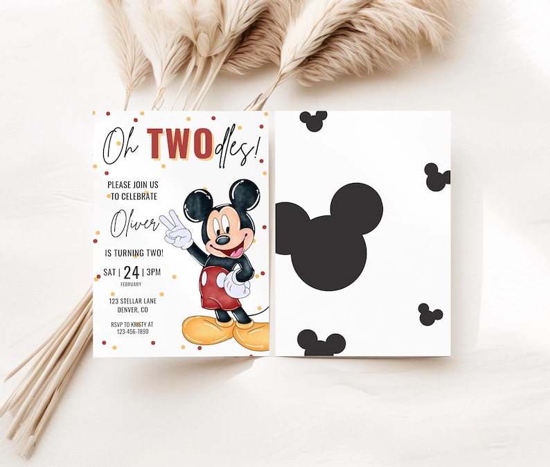 Mickey Invitation Birthday Bundle, mouse party invite, 2nd Decor, First decorations Boy Hot Diggity Dog Clubhouse Ears Oh Twodles Twoodles image 2