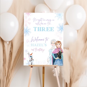 Decoración de cumpleaños de Frozen, invitación a fiesta de princesas Elsa, Anna y Olaf, acuarela, tercer tercio, tres, no está bien, no está mal, no hay reglas para mí, cartel de bienvenida