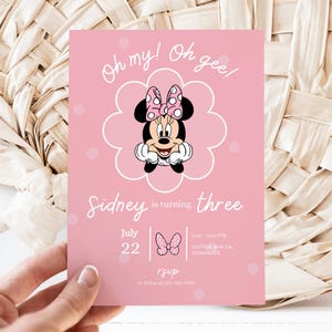 Oh my oh gee! Minnie 3rd Birthday invitation, Minnie mouse party, Minnie Girl Third digital instant download pink bow three year old daisy
