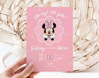 Oh my oh gee! Minnie 3rd Birthday invitation, Minnie mouse party, Minnie Girl Third digital instant download pink bow three year old daisy