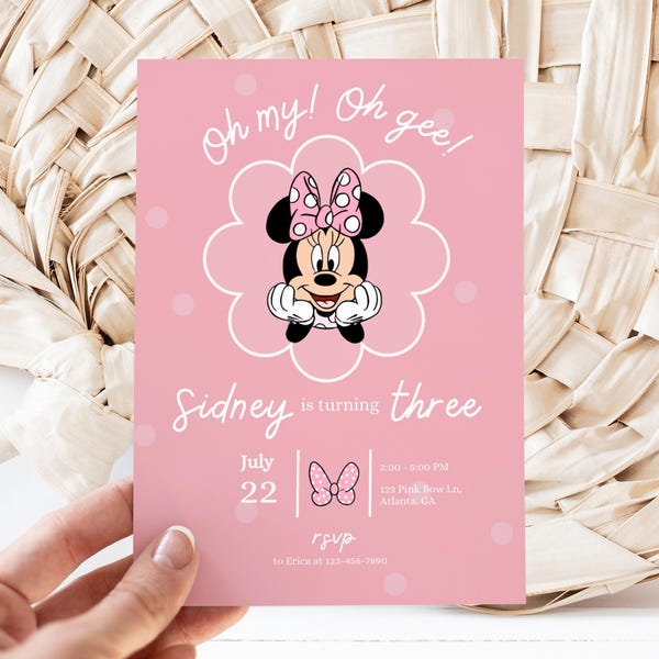 Oh my oh gee! Minnie 3rd Birthday invitation, Minnie mouse party, Minnie Girl Third digital instant download pink bow three year old daisy