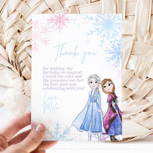 Biglietto di ringraziamento per il compleanno di Frozen, Principessa Elsa Anna Olaf, decorazioni Frozen, 2°, 3°, 4° e 5° festa, scatola regalo con bomboniera, grazie mille per essere venuta