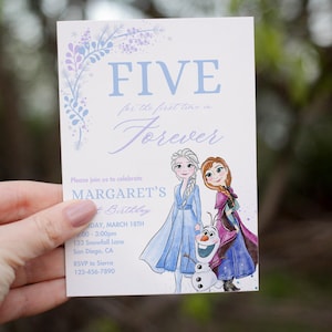 Frozen Birthday invitation, Princess Elsa Anna Olaf party invite, Watercolor Snowflakes 2nd 3rd 4th 5th minimal modern template, first time