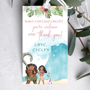 Etiquetas para lembrancinhas de festa Moana, etiquetas para sacolas de guloseimas Moana, etiquetas de agradecimento Moana, etiquetas para lembrancinhas de festa Maui, pacote Moana, Maui, de nada, pua hei