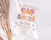 Happiest Birthday on Earth Invitation, Fall Autumn Pumpkin Halloween Not So Scary Invite, Minnie Mouse Castle balloons Park Ticket 2nd 3rd