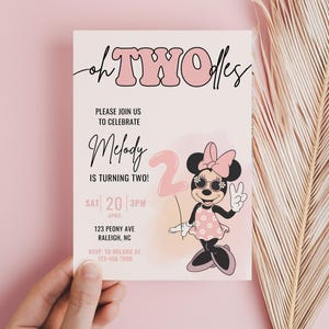 Invito di compleanno Oh Twodles, festa di Minnie, invito Oh Twoodles, modello digitale istantaneo per il 2° compleanno di Minnie Girl Palloncino rosa immagine 1