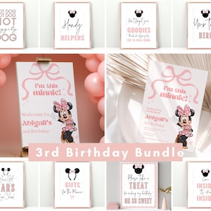 Minnie 3rd Birthday invitation, Minnie mouse party, Minnie Girl Third digital evite instant download pink dots three year old bow ribbon