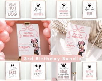 Minnie 3rd Birthday invitation, Minnie mouse party, Minnie Girl Third digital evite instant download pink dots three year old bow ribbon