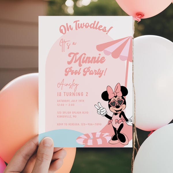 Invito di compleanno Oh Twodles, festa in piscina di Minnie, invito Two Groovy Oh Twoodles, download digitale istantaneo per il secondo compleanno di Summer Girl