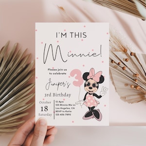 Minnie 3rd Birthday invitation, Minnie mouse party, Minnie Girl Third birthday decor digital evite instant download pink dots three year old