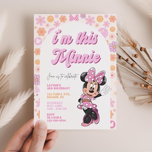 Minnie 3rd Birthday invitation, Minnie mouse party, Minnie Girl Third birthday decor instant i&#39;m this minnie three year watercolor minimal