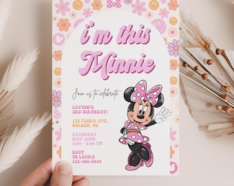 Minnie 3rd Birthday invitation, Minnie mouse party, Minnie Girl Third birthday decor instant i'm this minnie three year watercolor minimal