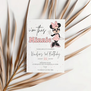 Minnie 3rd Birthday invitation, Minnie mouse party, Minnie Girl Third birthday decor digital instant download i&#39;m this minnie three year
