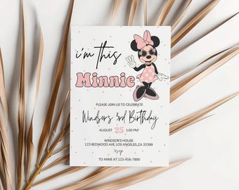 Minnie 3rd Birthday invitation, Minnie mouse party, Minnie Girl Third birthday decor digital instant download i'm this minnie three year