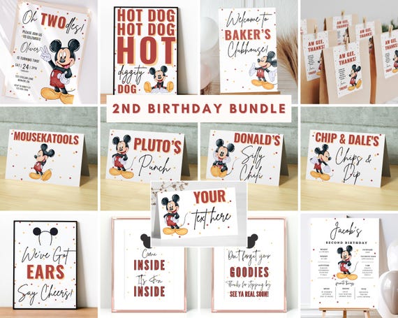 Mickey Invitation Birthday Bundle, mouse party invite, 2nd Decor, First decorations Boy Hot Diggity Dog Clubhouse Ears Oh Twodles Twoodles