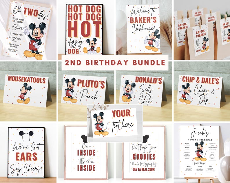Mickey Invitation Birthday Bundle, mouse party invite, 2nd Decor, First decorations Boy Hot Diggity Dog Clubhouse Ears Oh Twodles Twoodles image 1