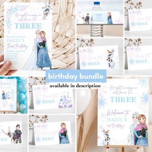 Frozen Birthday decor, Princess Elsa Anna Olaf party Invite Watercolor 3rd Third Three no right no wrong no rules for me welcome sign poster image 2