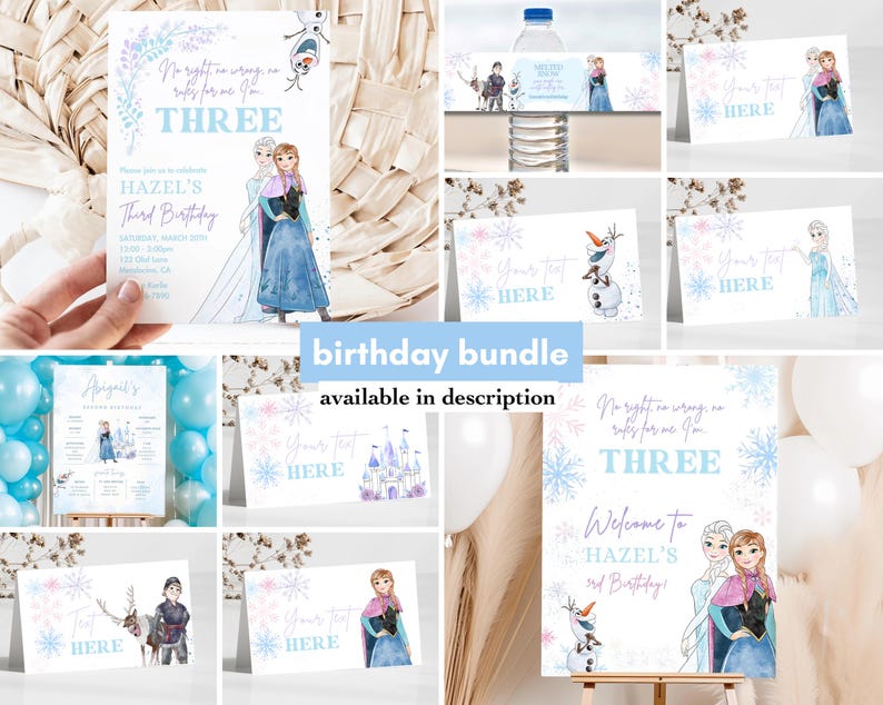 Frozen Birthday decor, Princess Elsa Anna Olaf party Invite Watercolor 3rd Third Three no right no wrong no rules for me welcome sign poster image 2