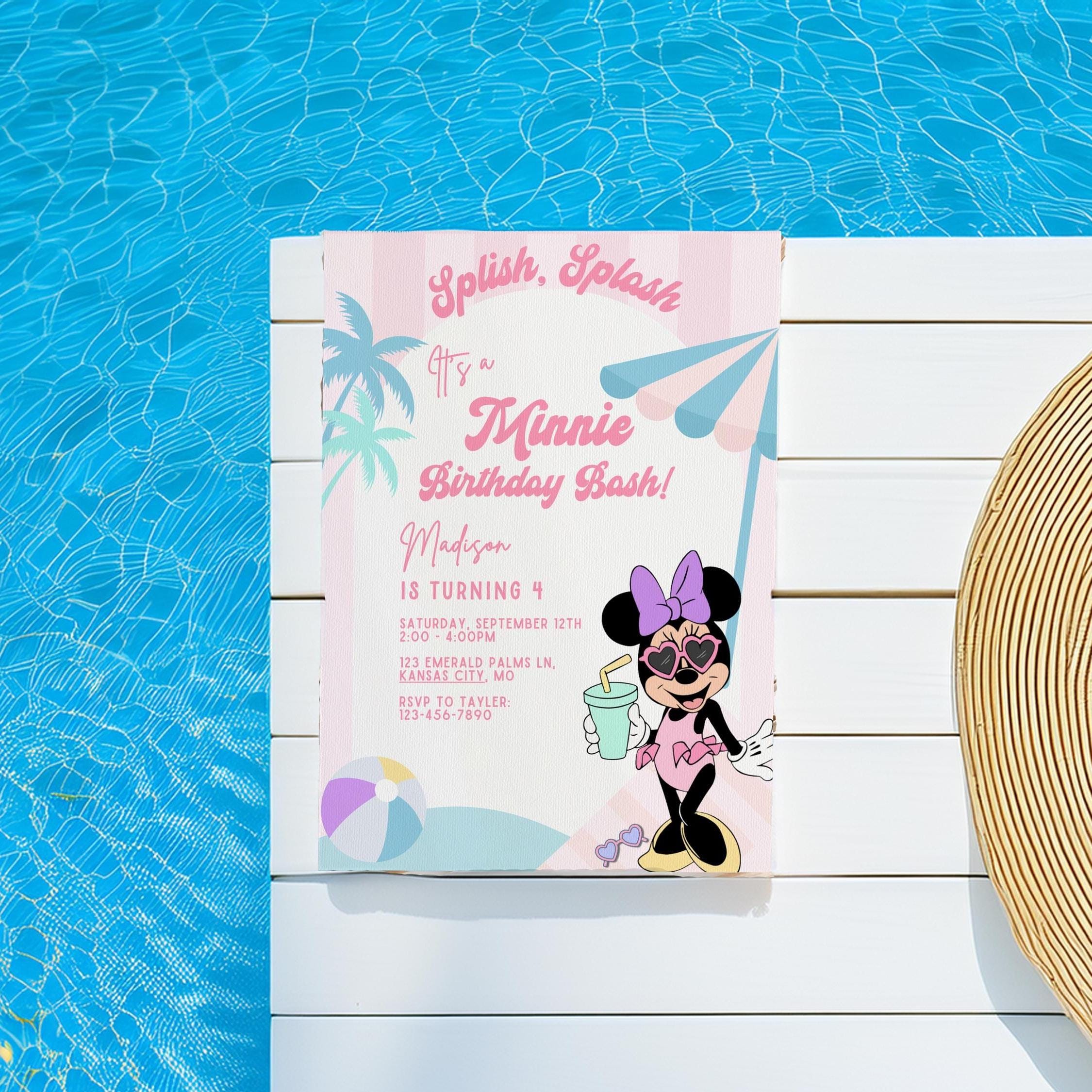 Minnie Beach Club Birthday invitation, mouse Pool Party, Groovy Invite, Summer Girl 2nd pastel stripe summer splish splash Twodles 3rd 4th