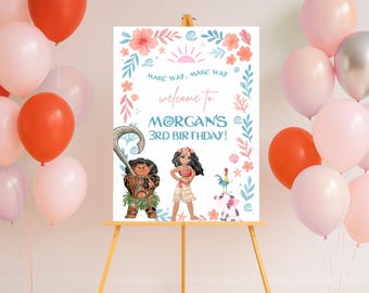 Moana Willkommensschild Sommer-Geburtstagsparty, Luau Pink, 2., 3., 4., 5. Geburtstag, Meer ruft, Maui, Hei Hei Poolparty, Aquarell