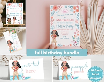 Moana Pool Party Birthday Bundle invitation, welcome, thank you, luau Invite, Moana Birthday party 2nd hei hei pua Pool Party Mo-Two-Nui