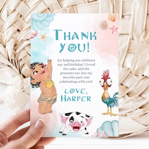 Biglietto di ringraziamento per il compleanno di Baby Moana, festa luau, 1°, 2°, 3°, 4° e 5° tag pua hei hei decorazioni per feste oceaniche, scatole regalo grazie maui
