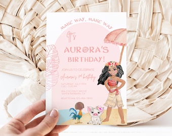 Moana Summer Birthday invitation, Moana luau party Invite, 2nd 3rd 4th hei hei ocean calling pua wave pool party Maui watercolor modern