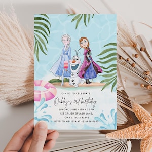 Gefrorene Sommer-Geburtstagseinladung, Prinzessin Elsa Anna Olaf Party Invite 2.3.4.5
