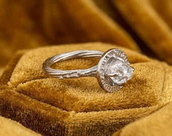 Anello elfico, anello Nenya, anello elfico, anello Arwen, gioielli elfici, gioielli elfici, cuarzo de diamante Herkimer, anello Galadriel