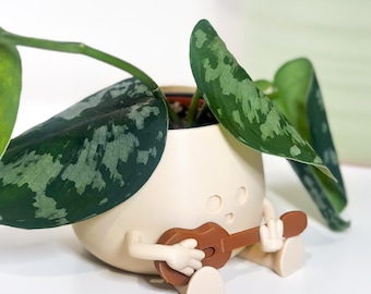 Happy Face Guitar Planter: Guitarist Gift, Music Lover Gift, Band Gift - Fun Modern Home Decor