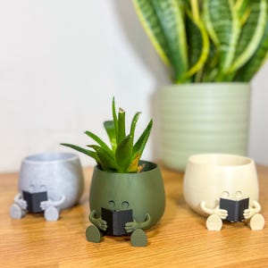 Happy Face Succulent Book Worm Planter | Book Lover Pot | Fun Modern Home Decor - Sustainable Eco-friendly Materials