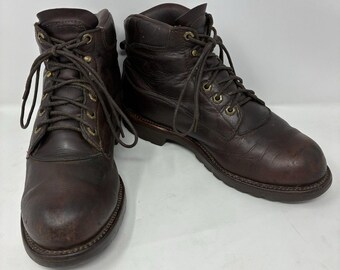 True Vintage Chippewa USA Made Leather Mahogany Mens Work Boot Size 8.5D Gumlite