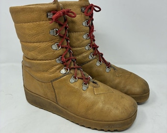 Vintage 70s Rally Wheat Leather Hiking Boots Made In Italy Size 38 M5.5 W7 Gum