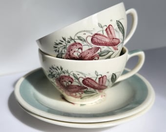 Susie Cooper Cup & Saucer – Dresden Spray Pattern – Vintage 1950s