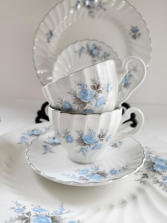 Johnson Brothers Blue Rose Dinnerware Set: Vintage English