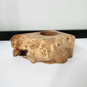 Burl Wood Candle Holder: Carved Desk Decor, Office Gift