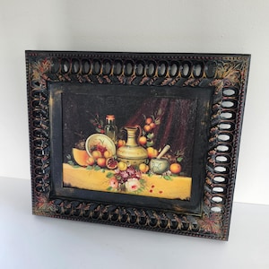 Euromarchi Italy Baroque Still Life Oil Wall Art | Hand-Painted Reproduction | Ornate Vintage Frame | Italian Fruit Painting Decor