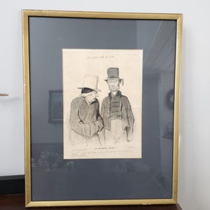 Honore Daumier cartoon Newspaper Lithograph genuine print wall art framed antique print France , original caricature "A pleasant meeting"