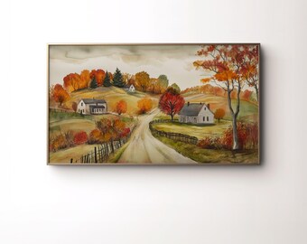 Bauernhaus Herbst Aquarell Bilder für Frame TV (Digitaler Download)