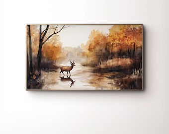 Hirschrahmen TV Art | Herbst Wald TV Kunst | Samsung Rahmen TV Kunst | Wald Rahmen Tv Kunst | Bilderrahmen | Herbst tv art | Herbst Aquarell Kunst