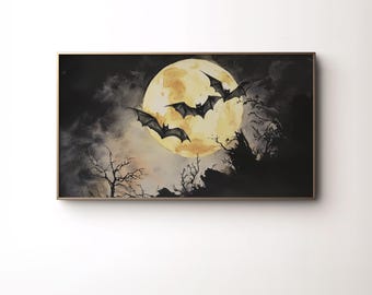 Spooky Vollmond Fledermäuse TV Kunst: Halloween Herbst Dekor (Digitaler Download)